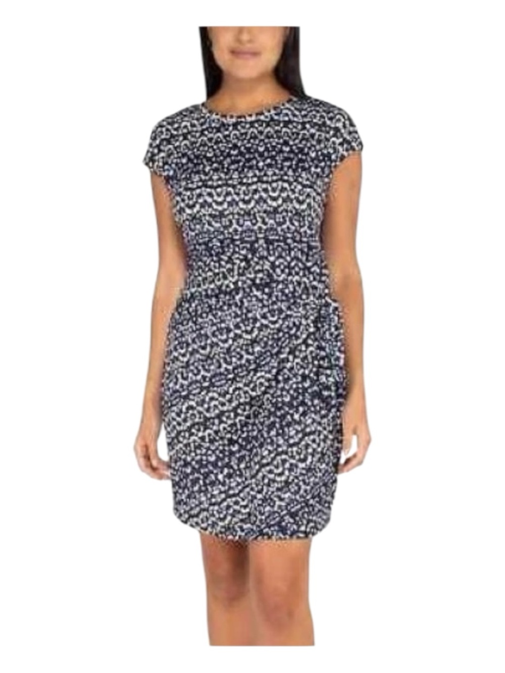 Nicole Miller Blue Side Knot Cap-Sleeve Printed Sheath Dress size S - Picture 3 of 8